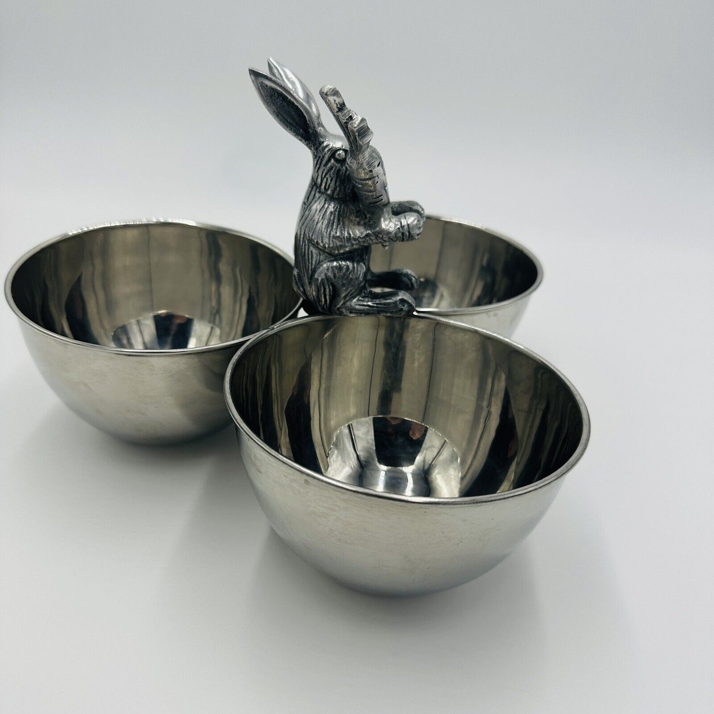 Nicole Miller Rabbit Candy Dish Platter Bunny Silver Easter Nut Bowls