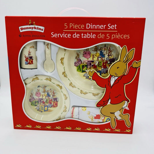 Royal Doulton Bunnykins 5 Piece Dinner Set Plate Bowl Spoon Sipper Bib Melamine