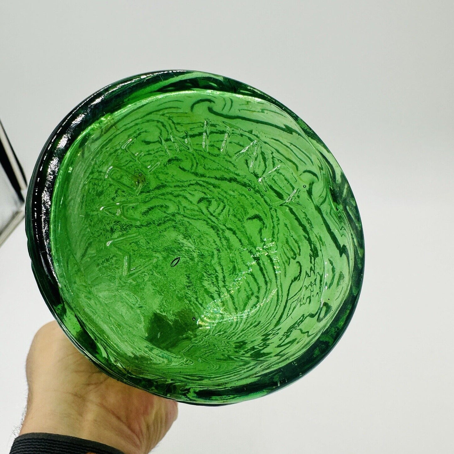 Empoli Glass Decanter Green Wave Italy Stopper 18in H Vintage Mid Century Modern