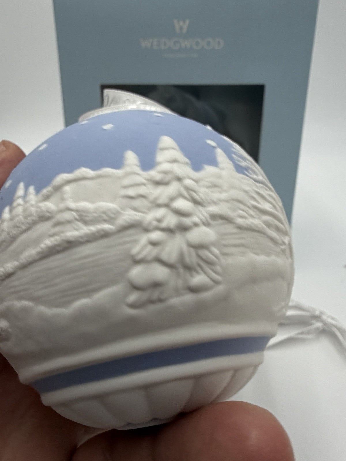 Wedgwood Jasperware Blue Sleigh Ride Santa Christmas Ball Ornament Boxed