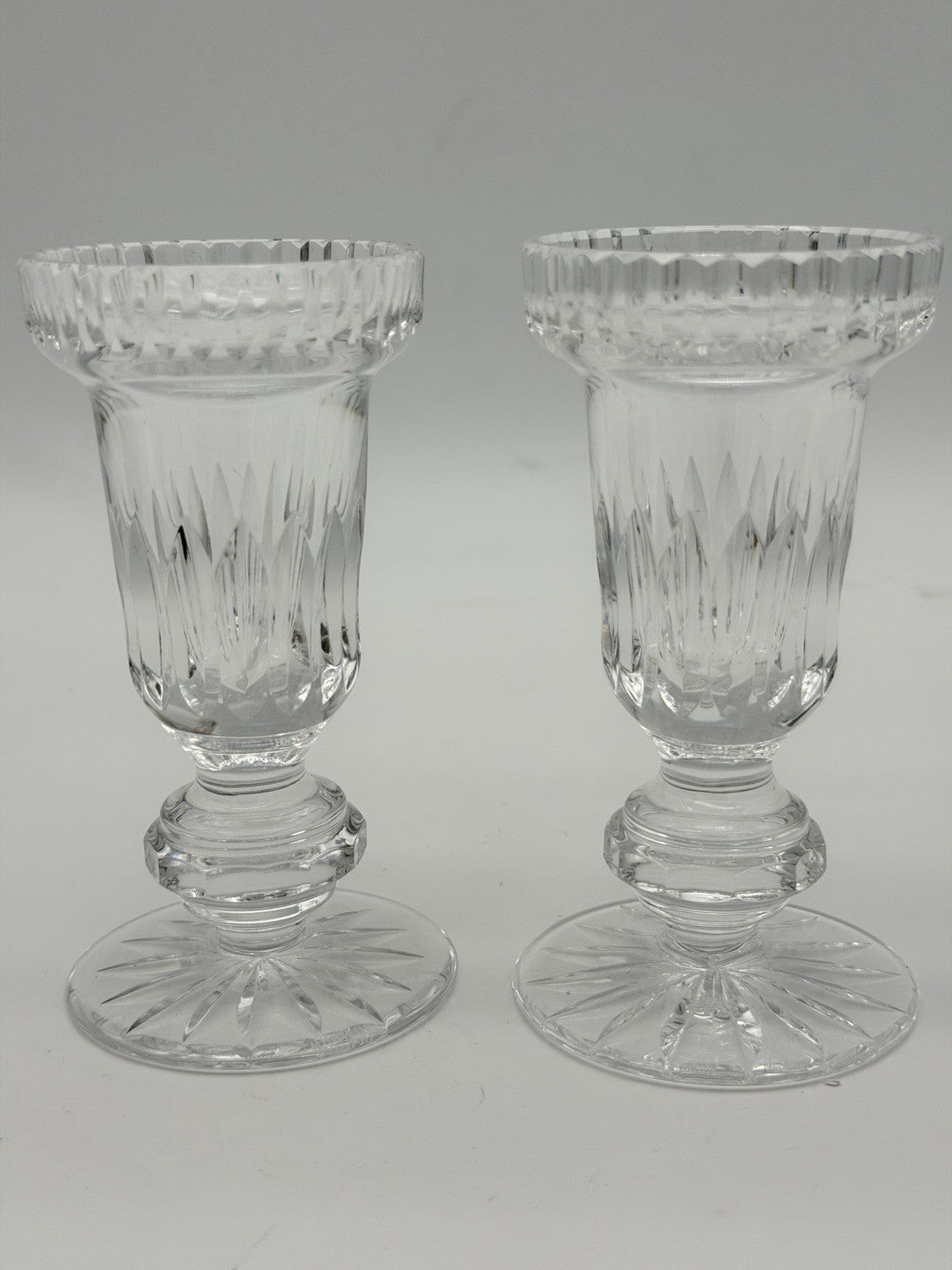 Tipperary Crystal Taper Candle Stick Holders Pair  Ireland 4.5" Clear Cut