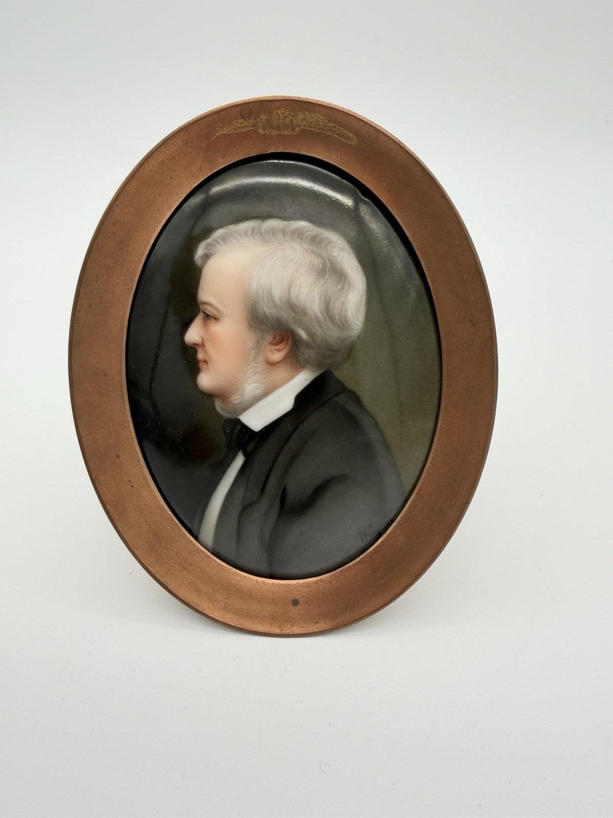 Antique Portrait Painting Porcelain Richard Wagner Bronze Oval Frame Small