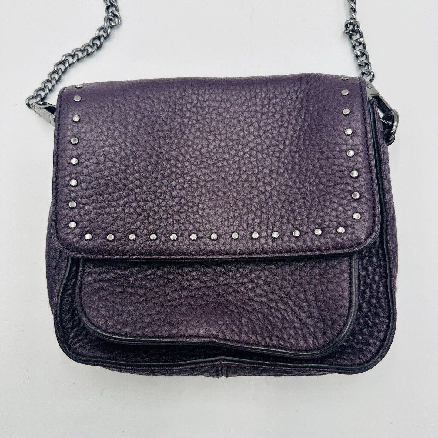 Rebecca Minkoff Womens Bag Purple Leather Studded Chain Link Strap Crossbody