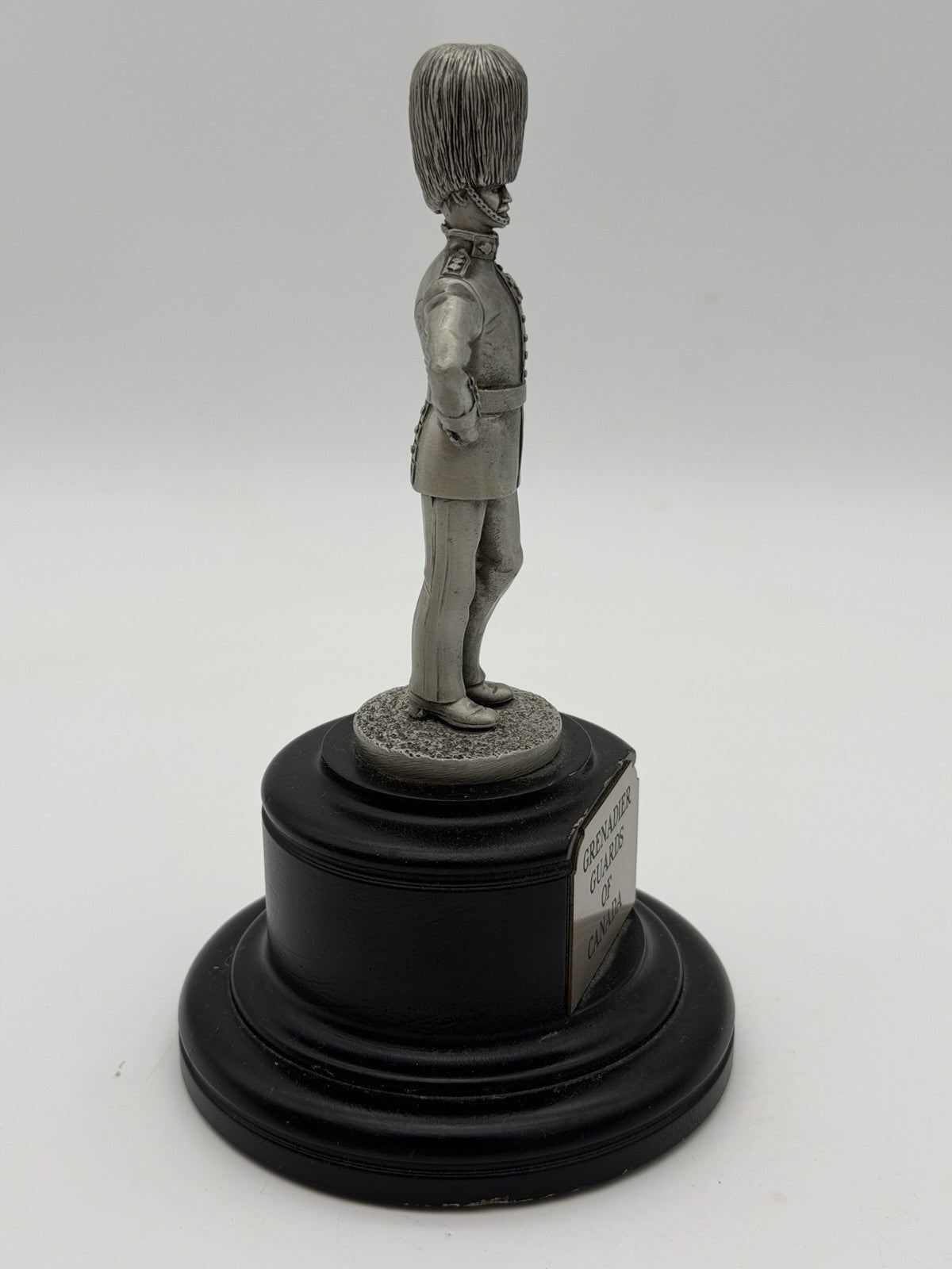 Vintage Pewter Grenadier Of Canada On wooden base soldier figurine Sculpture 7.5