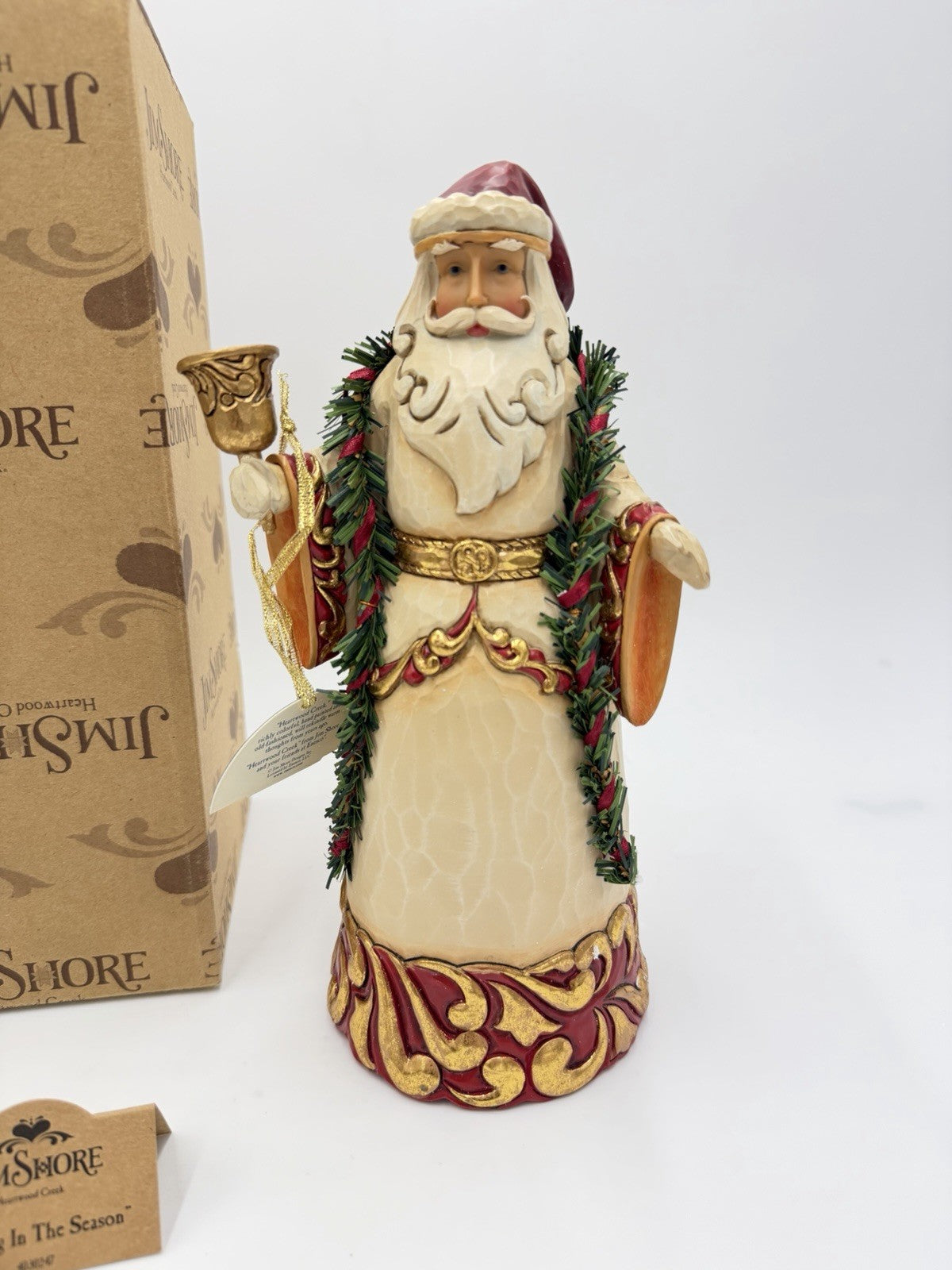 Jim Shore Ringing in the Season Gold Rim Santa w/ Bell Christmas Figurine 10”H