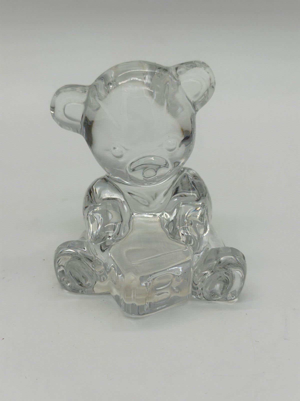 Waterford Crystal Teddy Bear with Toy Block Paperweight Figurine 3” Clear