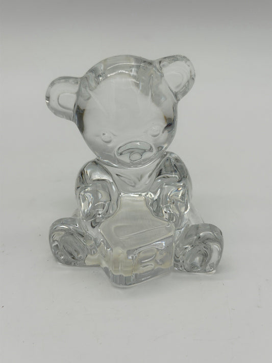 Waterford Crystal Teddy Bear with Toy Block Paperweight Figurine 3” Clear