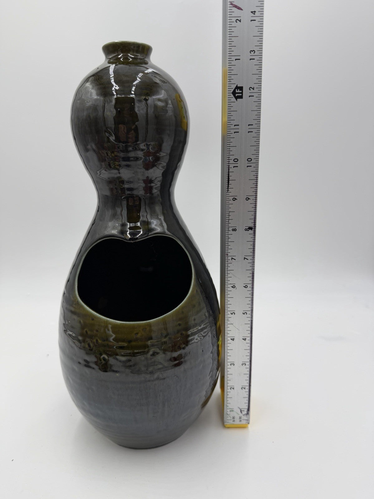 Large MCM Hyalyn RC-7 Gourd Vase 14" 1966 Ikebana Planter Green Olive