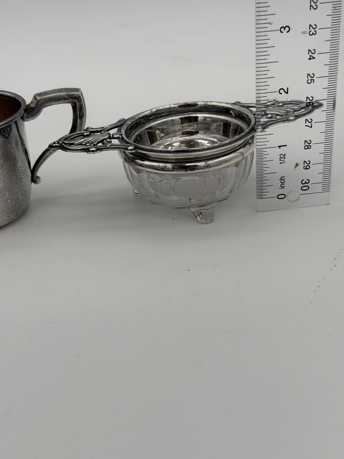 Antique Art Deco Sterling Silver Tea Strainer & Stand & Cup Webster Set Complete