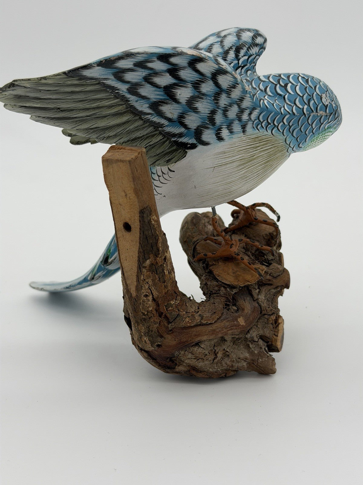 Folk Art Wood Carved Painted Parakeet Wall Hanging Figurine