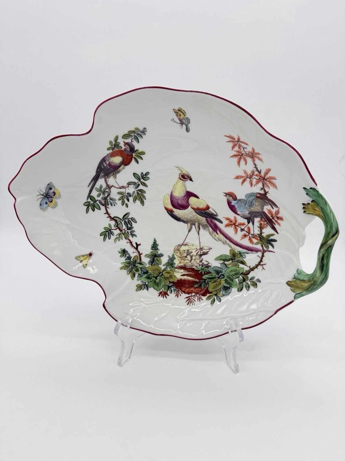 Mottahedeh Williamsburg Porcelain Chelsea Birds  Leaf Bowl Portugal Large Vtg