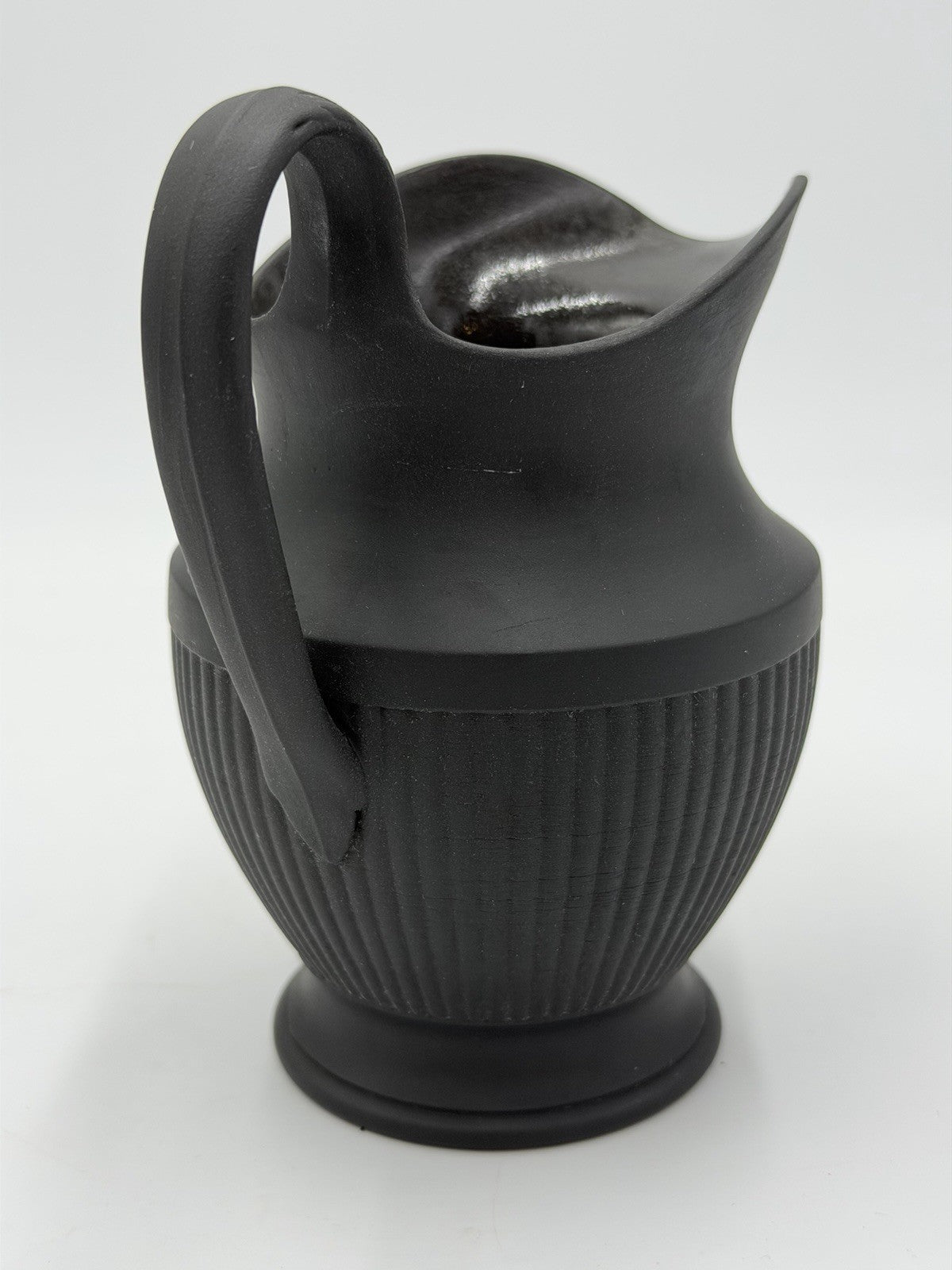 Wedgwood Black Basalt Antique Shape Fluted Creamer Pitcher 5.5”HAntique 19th C