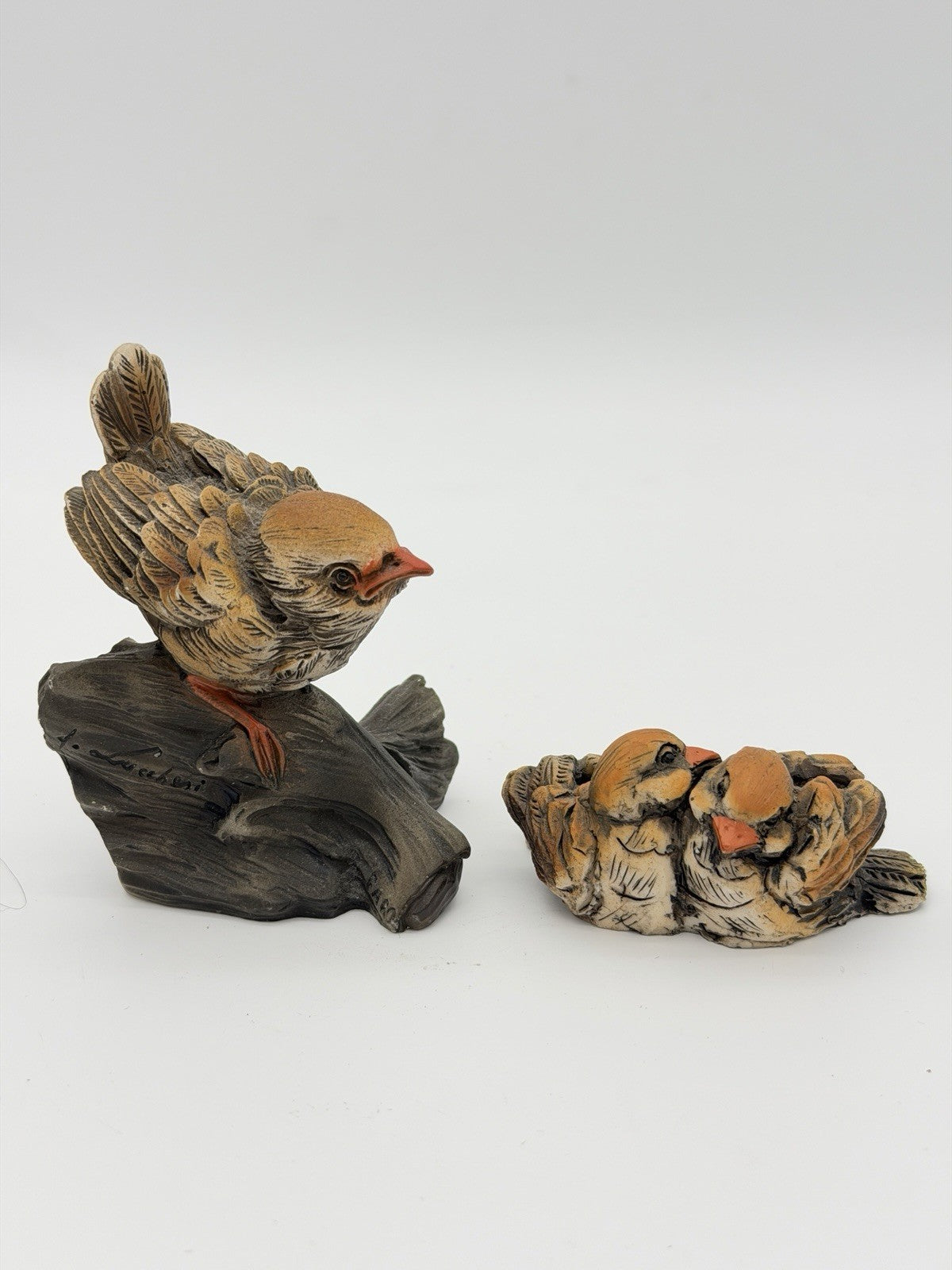 Faro A. Lucchesi Sparrow Figurine Italy Hand Painted Resin Bird 2.5" Set of 2