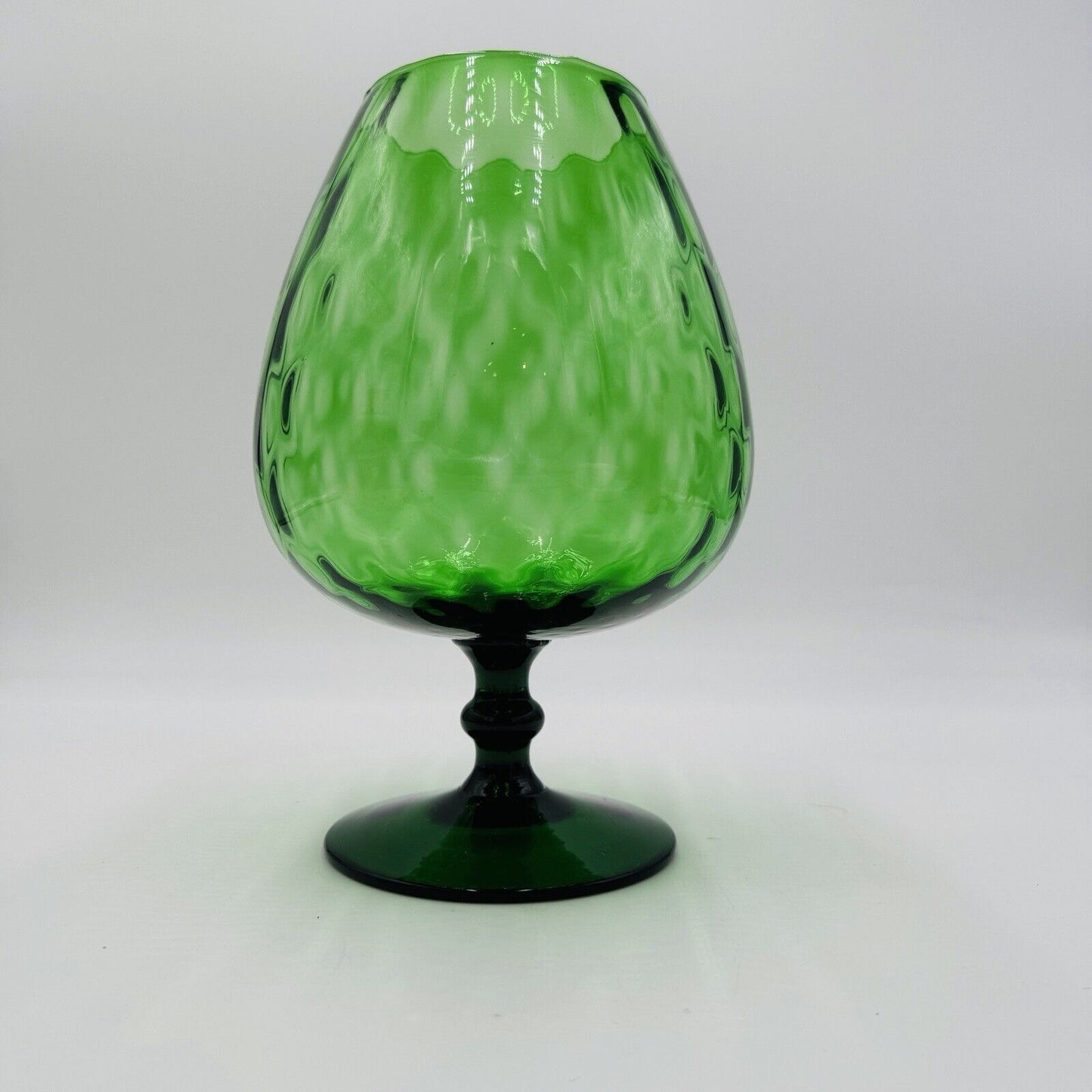 MCM Empoli Green Art Glass Lattice Optic Balloon Compote Footed Snifter Shape 9”