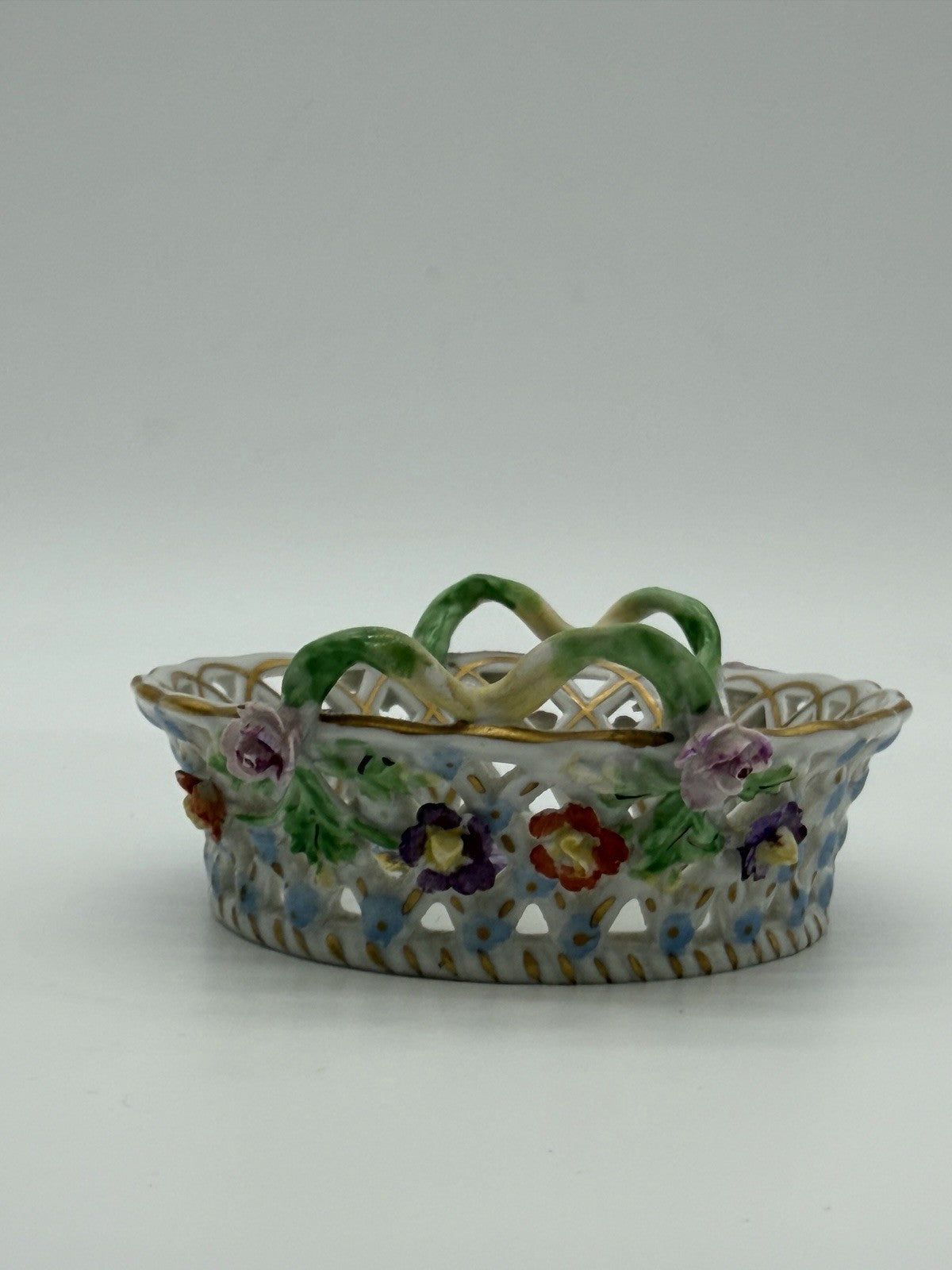 Antique Dresden Carl Thieme Pierced Reticulated Porcelain Floral Basket Dish Min