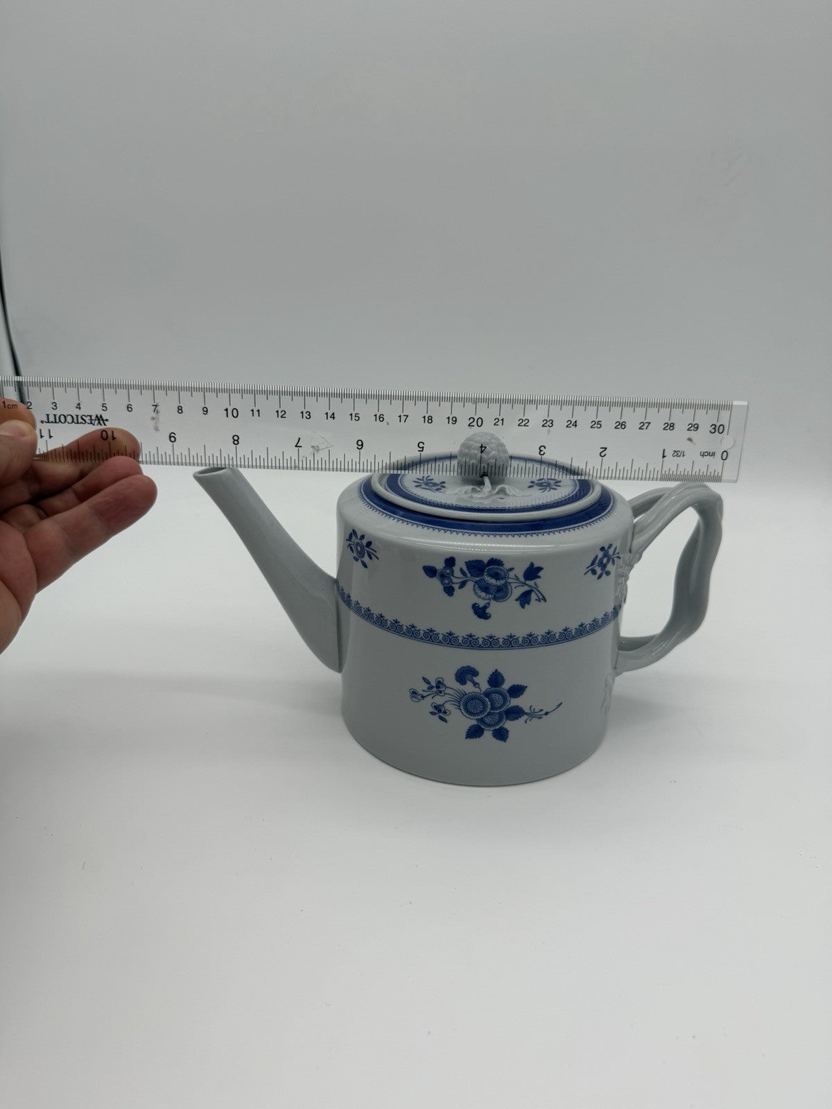 Vintage Spode Blue Gloucester Teapot 5 5/8" high England New Stone Porcelain
