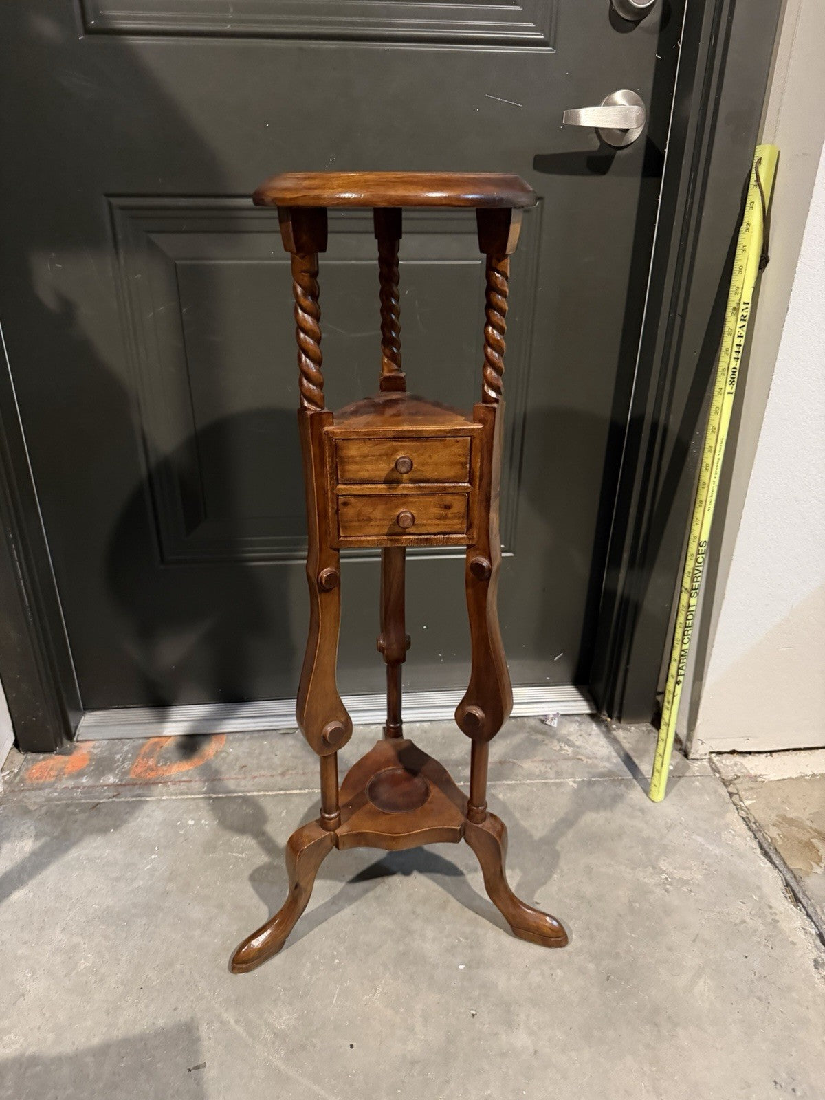 Victorian Mahogany Two Drawer Barley Twist Pedestal Plant Stand Wood Table 34”H