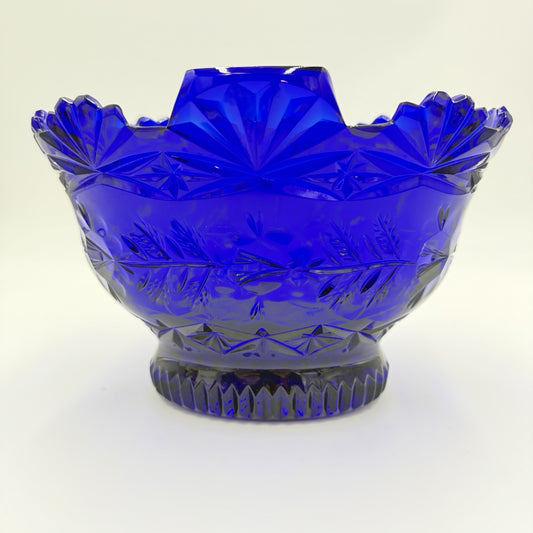 Imperial Poland Cobalt Blue Glass 24% Lead Crystal Fruit Bowl Vintage 6.5”x 8"