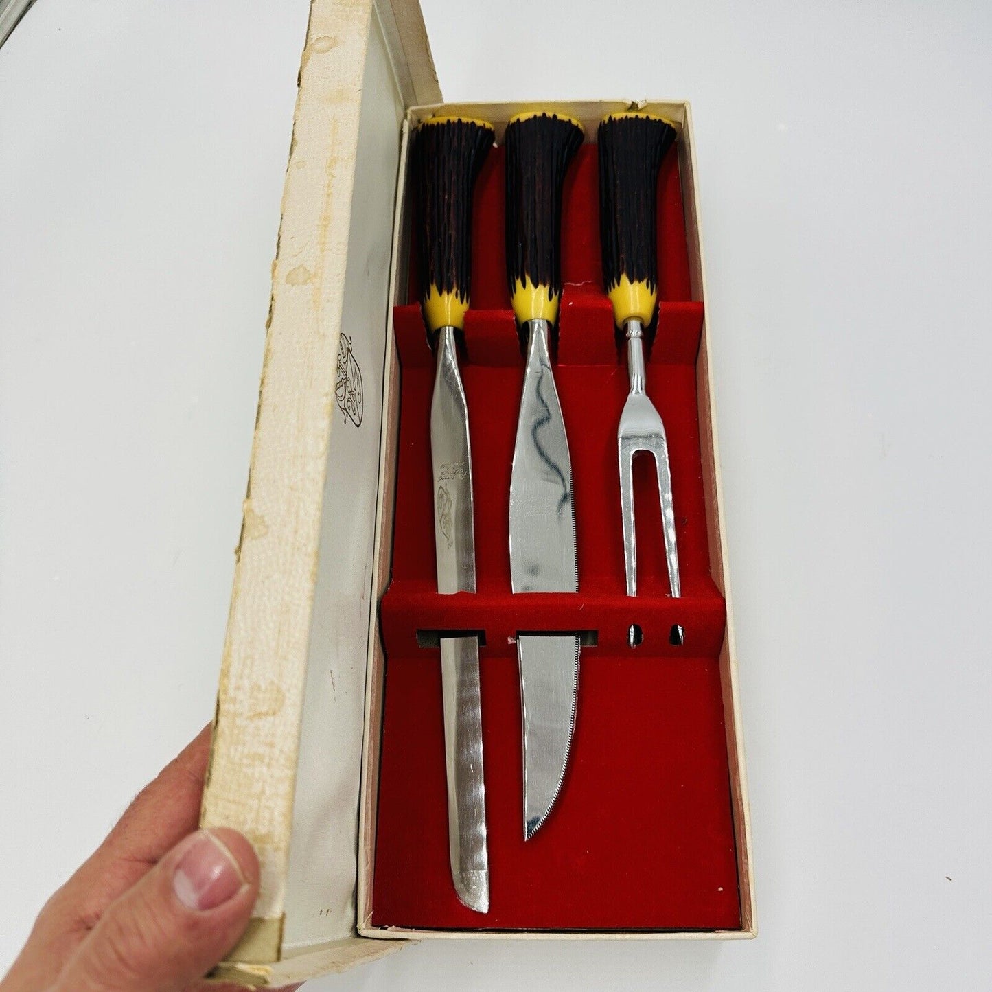 Washington Forge Cutlery Carving Set Stainless Steel Bakelite Staghorn  Vintage