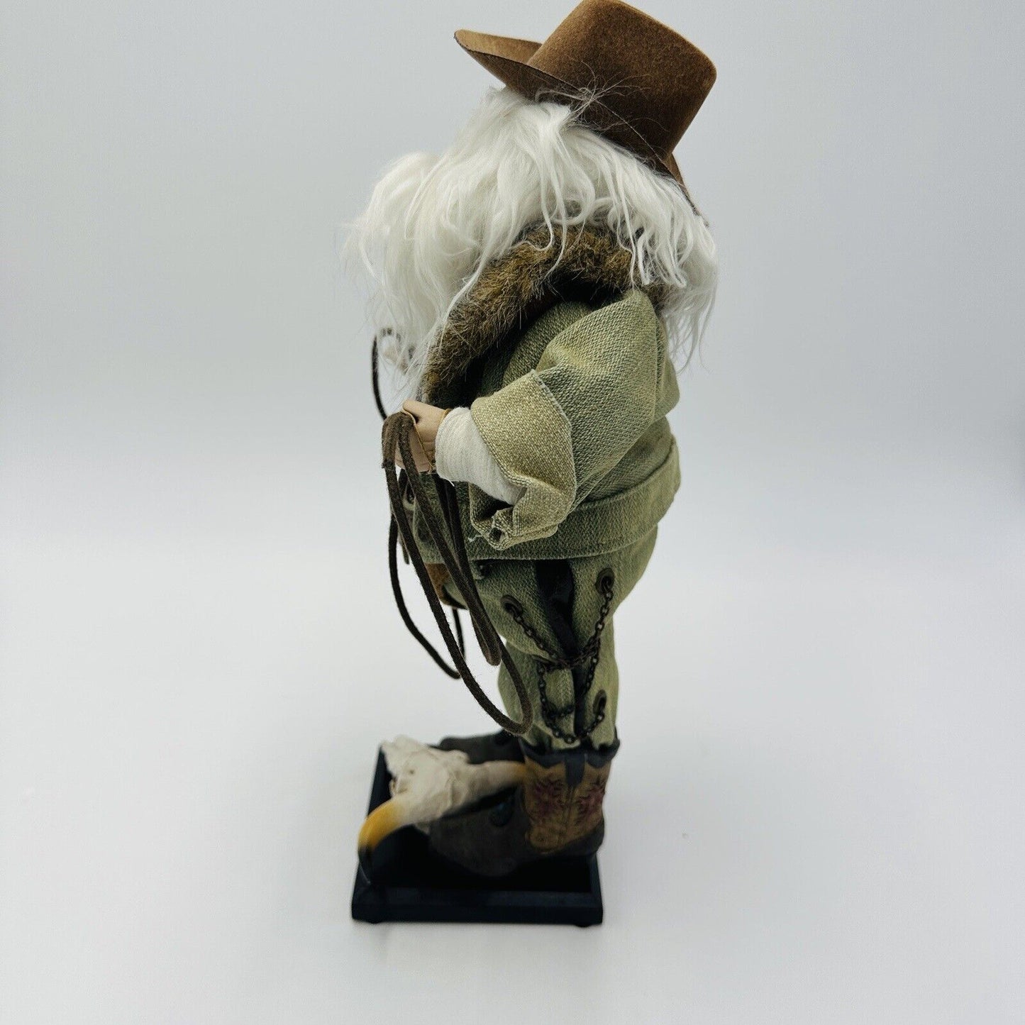 Santa Doll Figurine Western Cowboy 13" Rope Boots Hat Denim Leather Rare Vintage