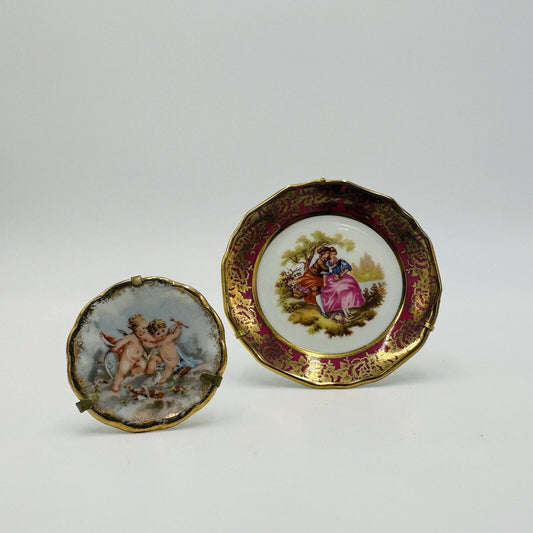 Limoges Miniature Plates Courting Couple & Cherubs Porcelain France Traditional