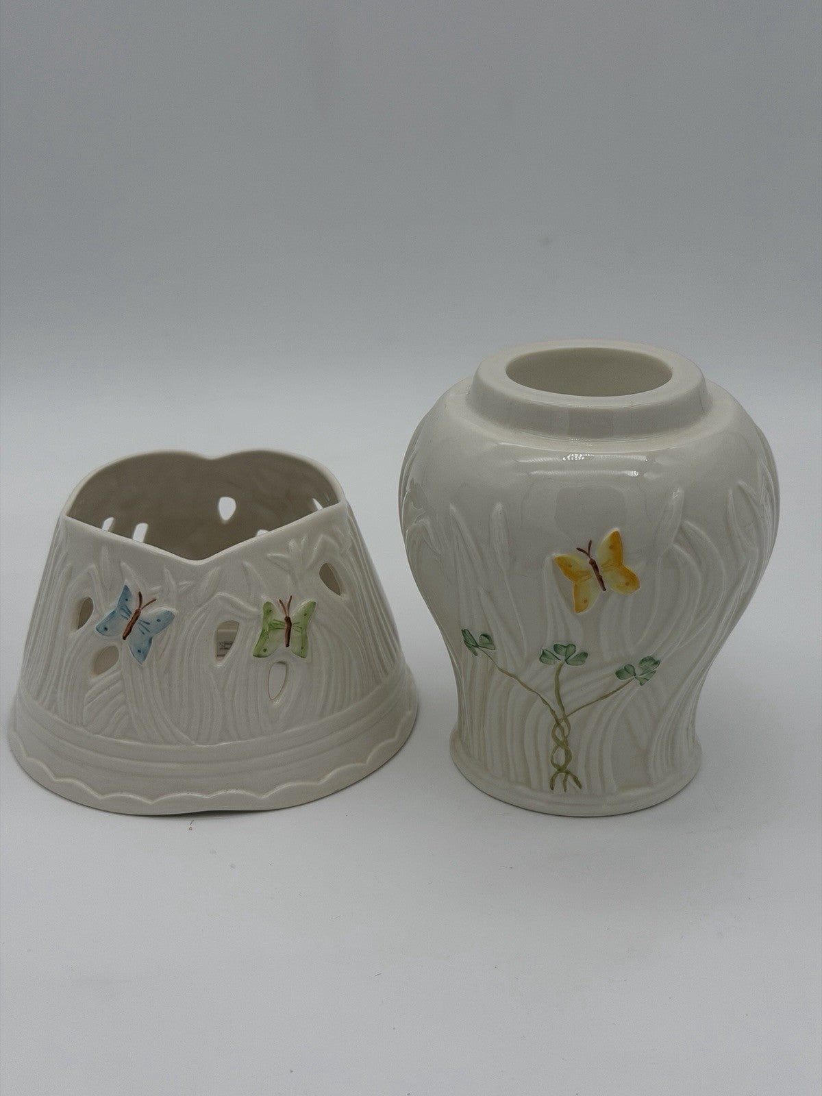 Belleek Ireland porcelain summer butterfly pierced votive lamp 13th Anniversary