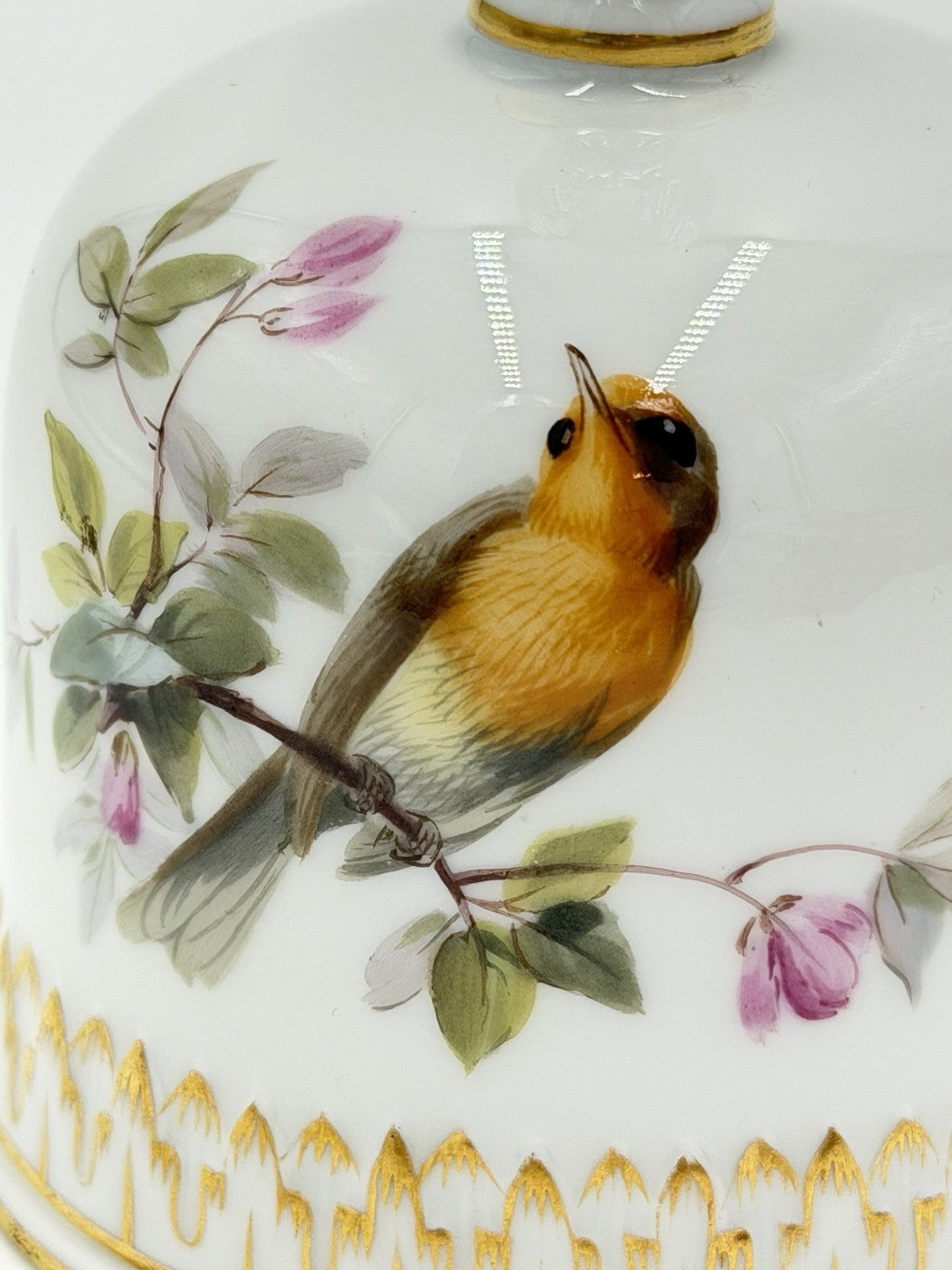 Antique 19thC Meissen Porcelain Hand Painted Birds Bell Porzellan Glocke German