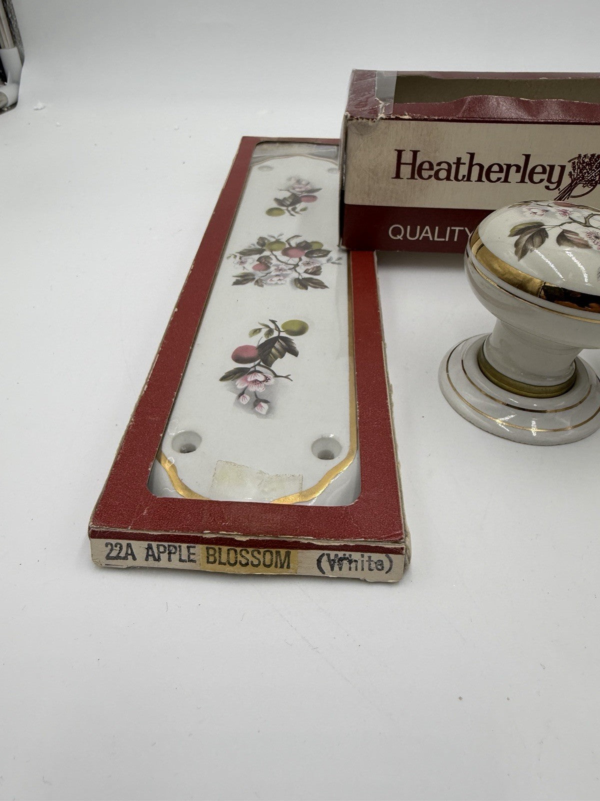 Heatherley victorian porcelain 22A Apple blossom door knob mortice set UK
