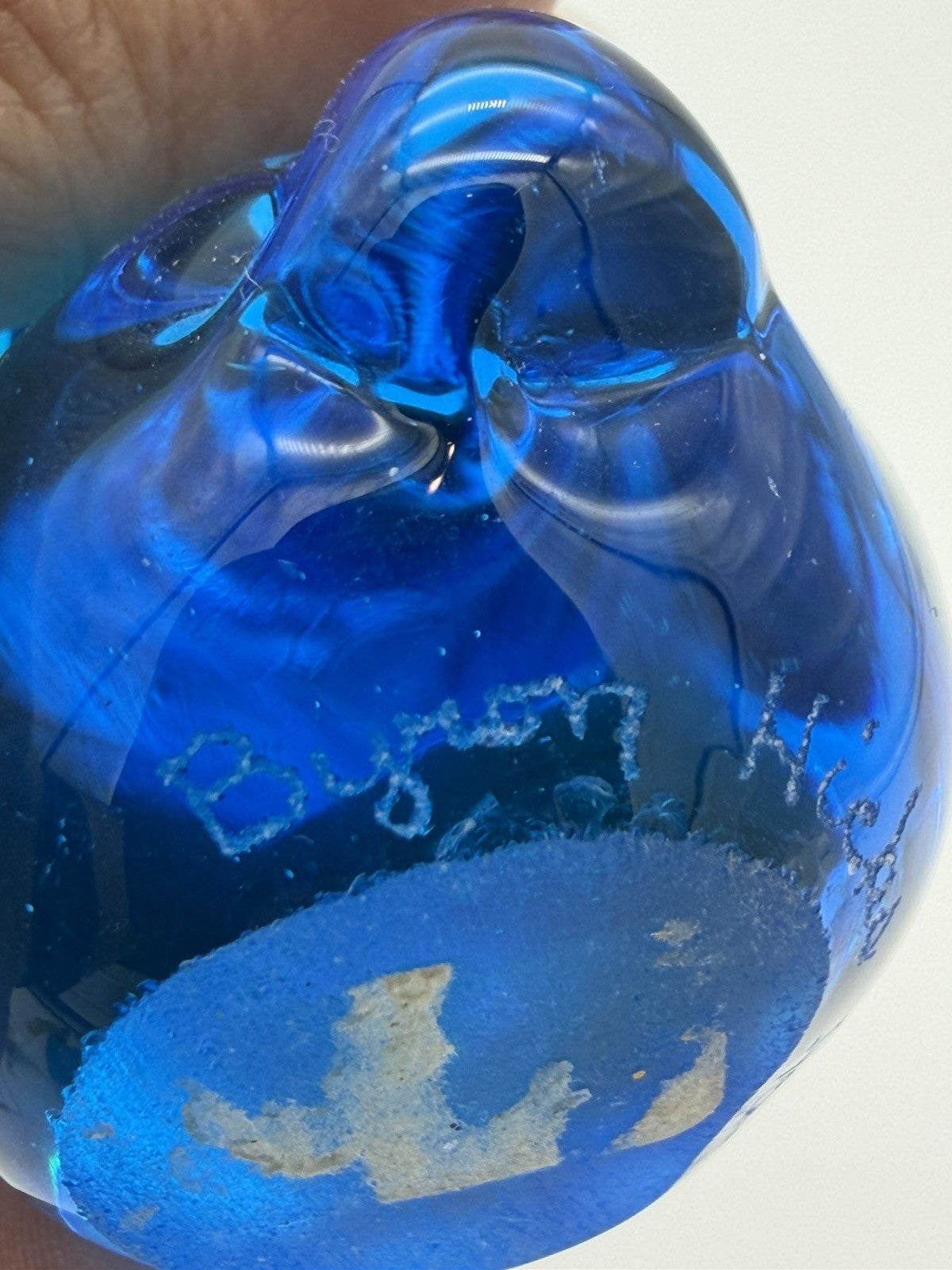 Byron Hicks Art Glass 90’ Blue Bunny Rabbit Figurine 3.5”H Rare Vintage Easter