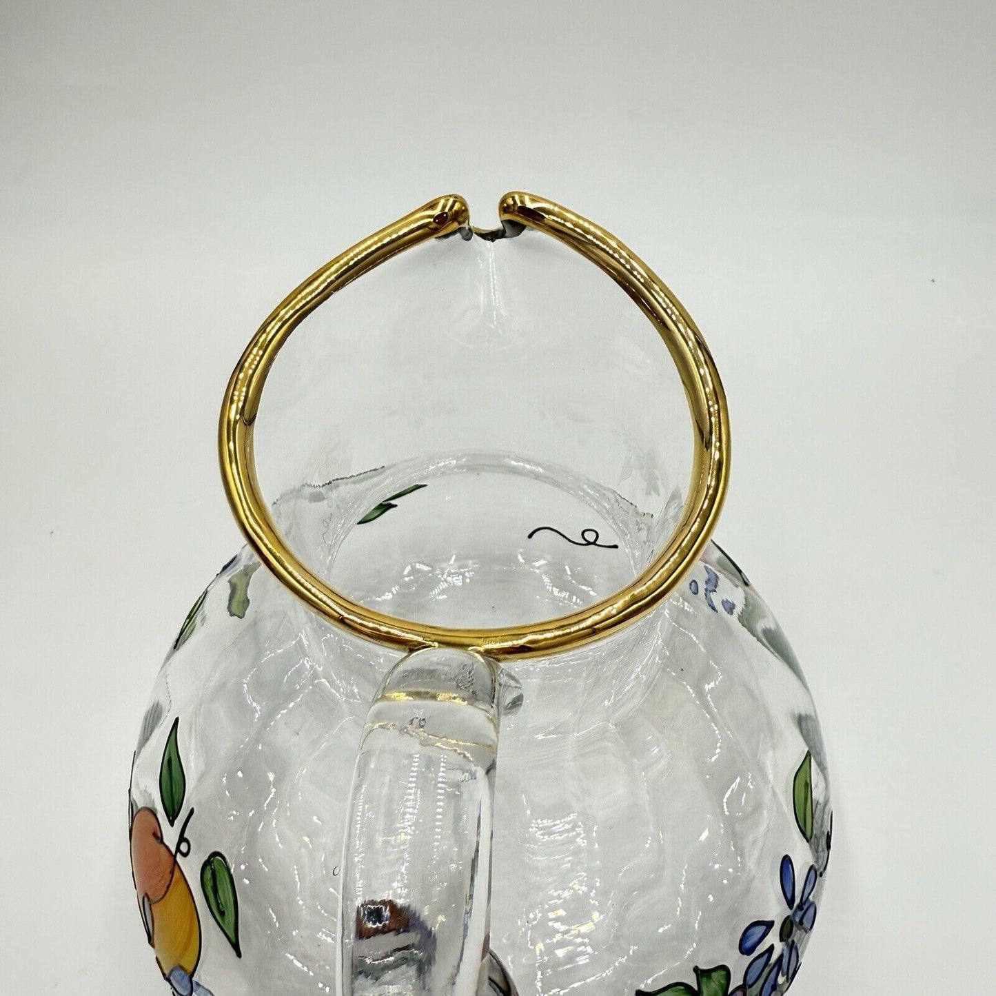 Vtg. Fifth Ave Crystal Ltd. Romanian Glass Hand Painted Pitcher 22k Gold Large