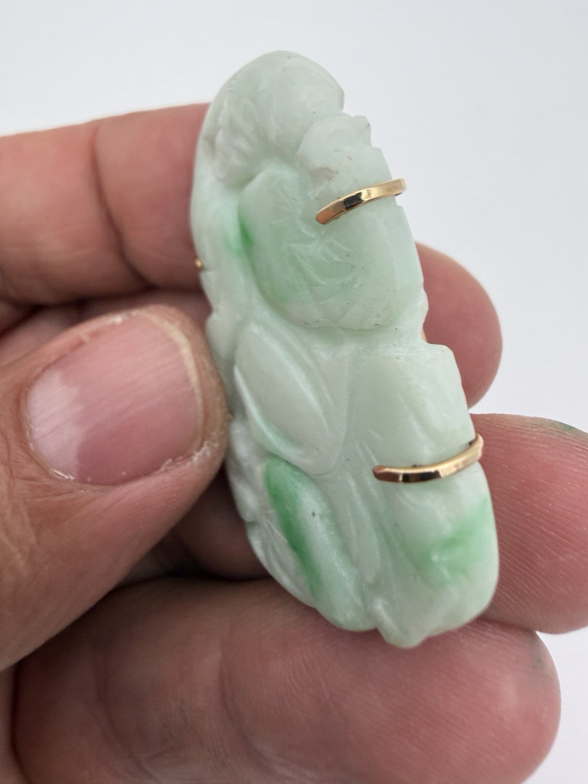 Antique Chinese 14K Yellow Gold Jadeite Jade Pin Brooch Natural Jade
