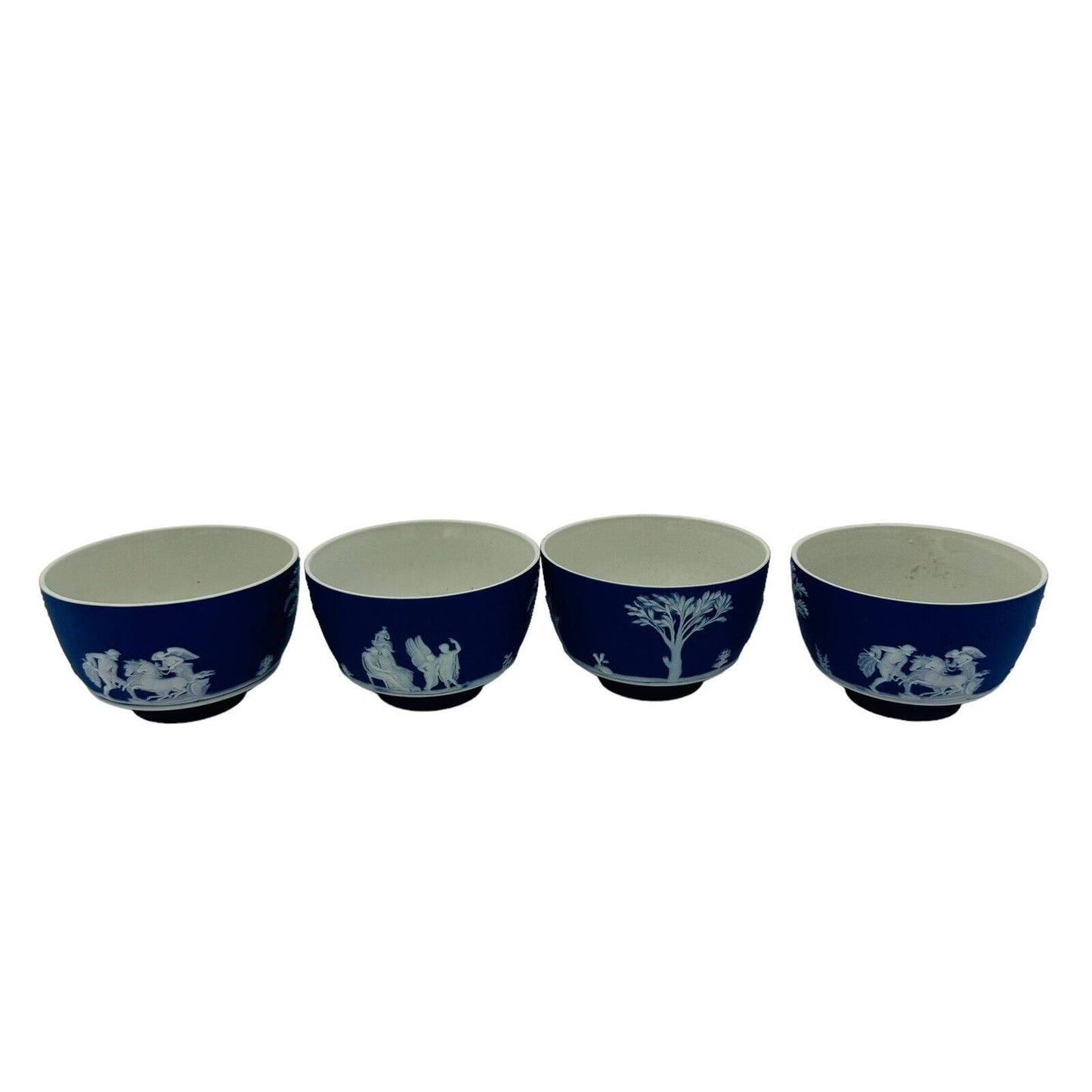 Wedgwood Jasperware Dipped Dark Blue 2" X 3.4" Footed Bowls 4 Pieces c.1930 Set