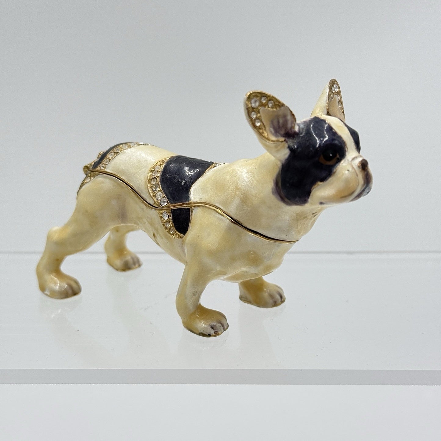 Ciel Boston Terrier Dog Trinket Box. Hand Set Swarovski Crystals & Enamel