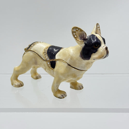 Ciel Boston Terrier Dog Trinket Box. Hand Set Swarovski Crystals & Enamel