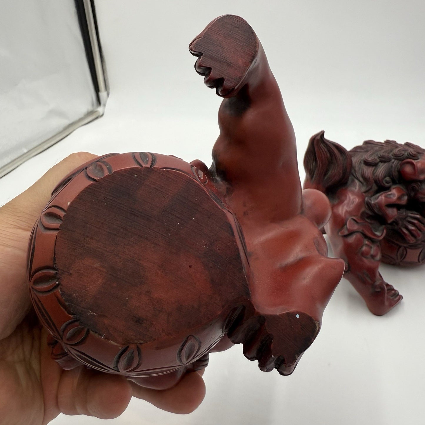 20TH Century CHINESE FOO DOGS RESIN CINNABAR Good Luck Bookends Large Figurines