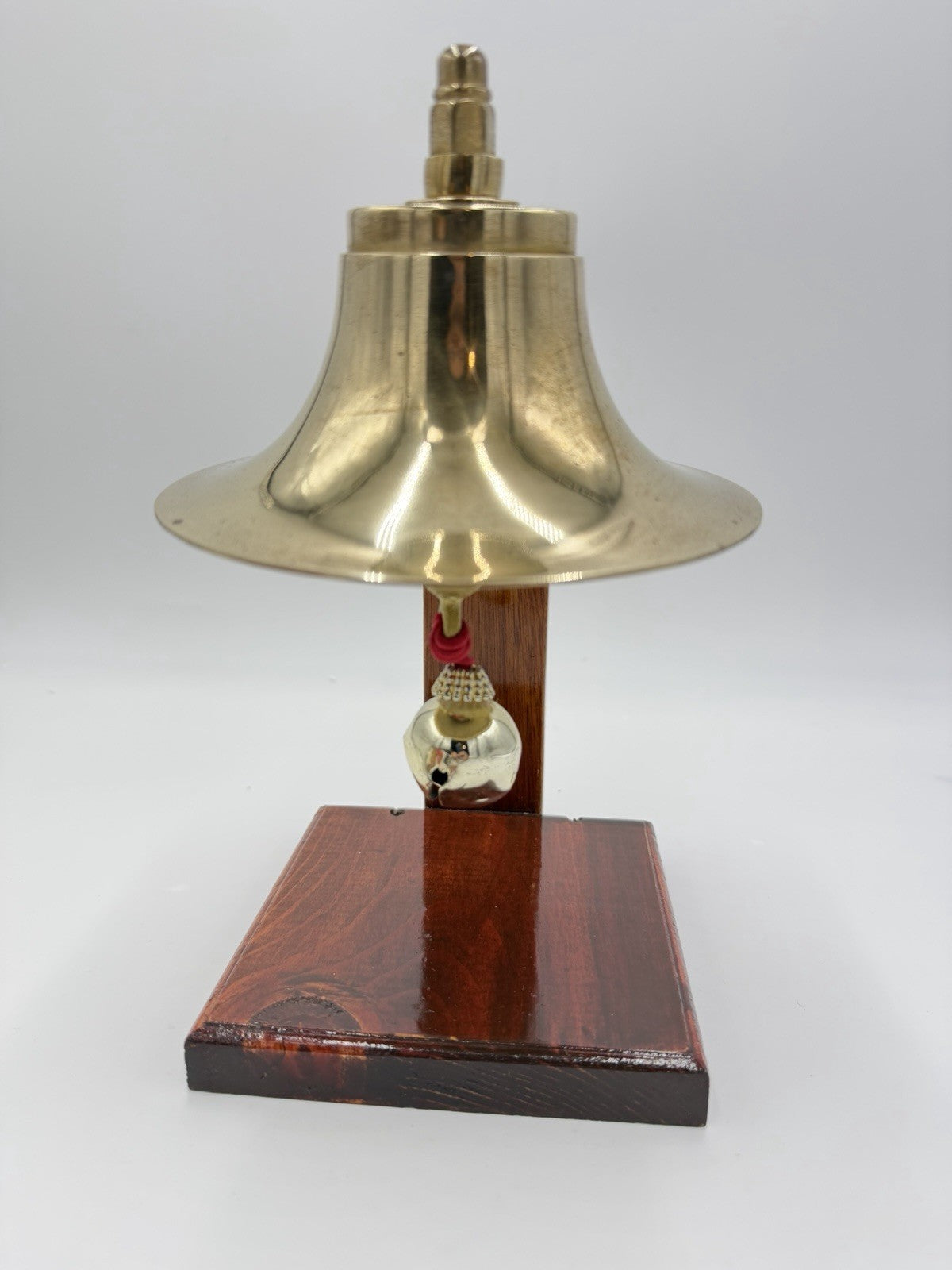 Vintage Brass Fog Tabletop Bell Boat Marine Nautical Hardware USA Wood Base