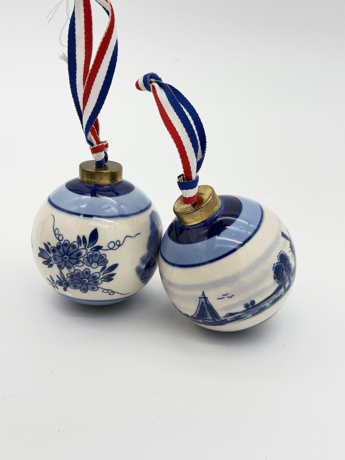 Delft Art Dutch Pottery Blue White Windmill Porcelain Christmas Ball Ornaments