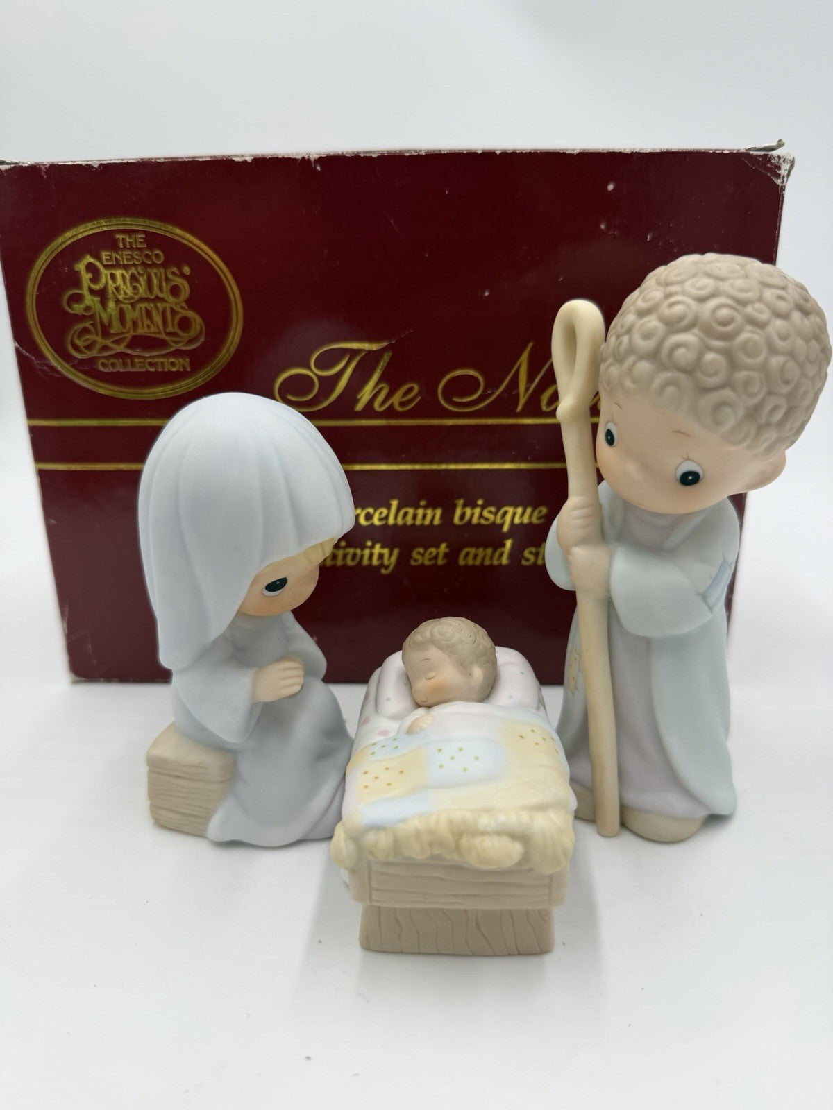 Precious Moments Vintage Porcelain Bisque Nativity Set 3 Pieces 1986 Figurines