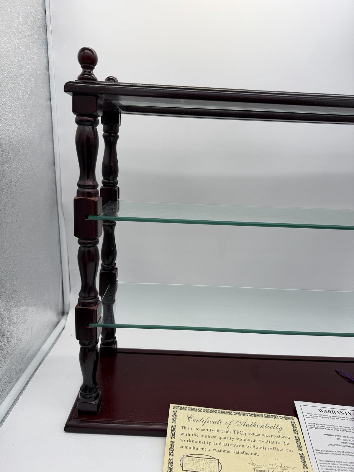 Vintage Thomas Pacconi Classics Wooden Mahogany Wall Shelf  Glass Display