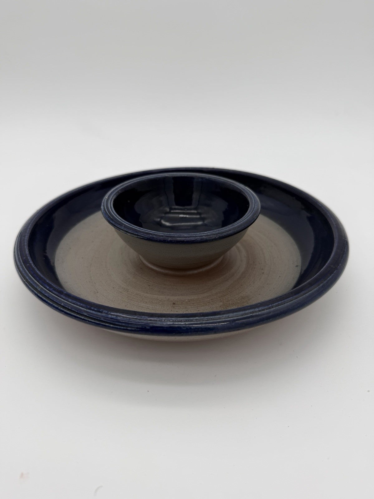 1Rowe art Pottery Works Salt Glazed Stoneware 11.25" Chip & Dip Platter WI 1991