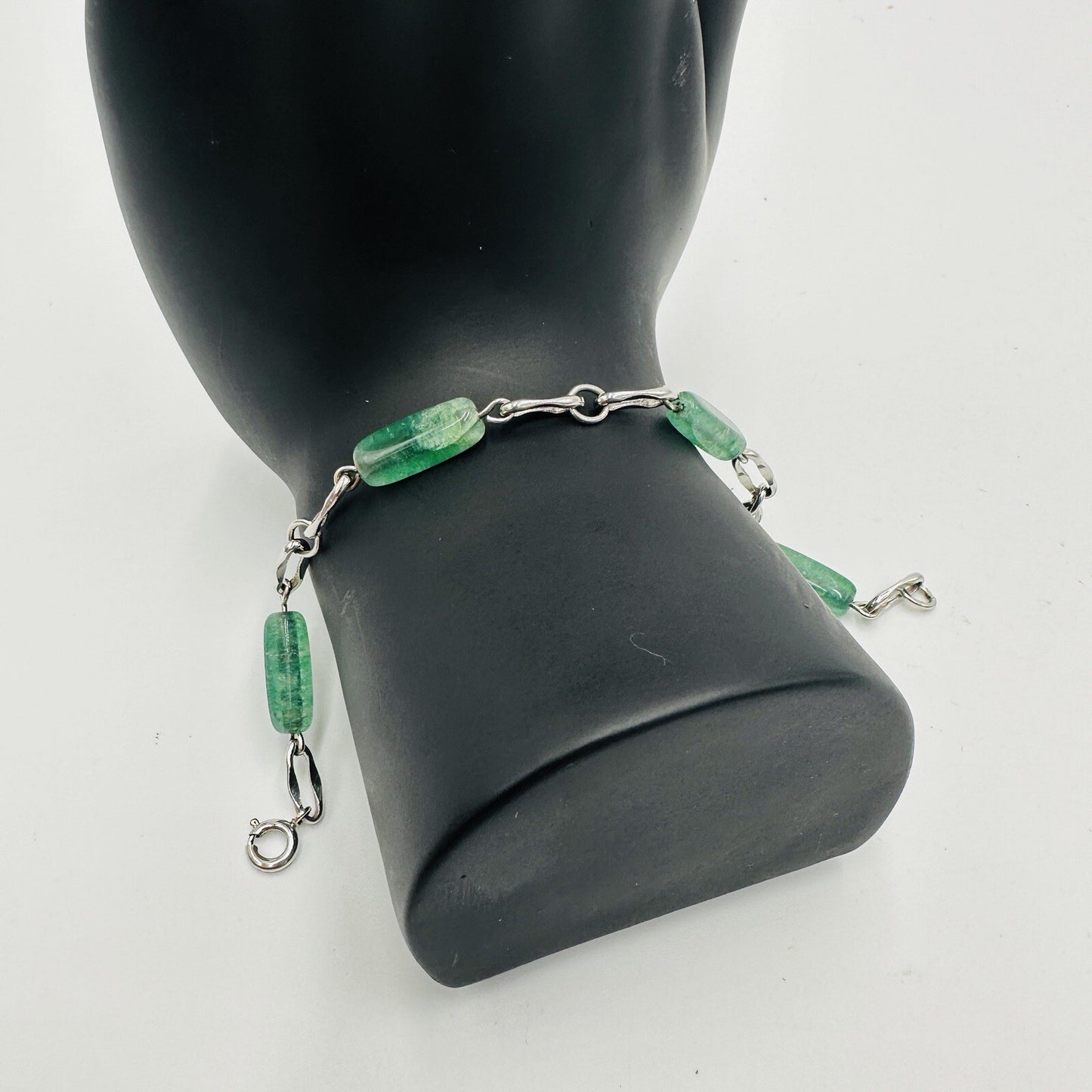 Krementz Bracelet Women's Jewelry Sterling Silver Green Glass Jade Vintage Mark