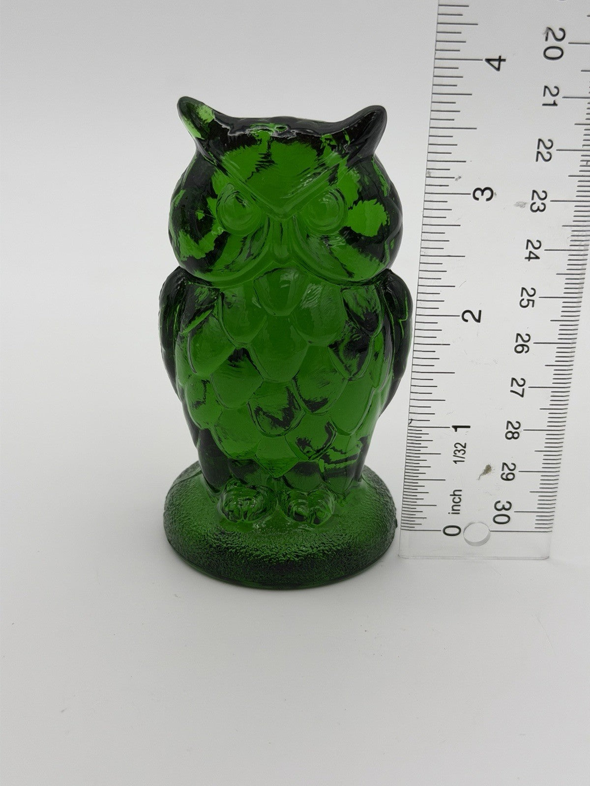 Mosser Art Glass Green Emerald Owl Figurine 3.5”H Etched Vintage Rare