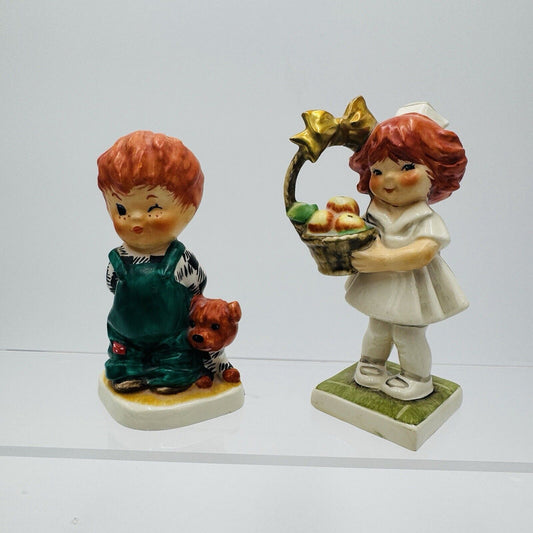 Goebel Red Heads Figurines Cheer Up Nurse Boy W/ Dog Germany 1967 Charlot Byj