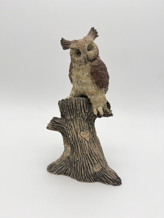 Clarence Cameron Studio Art Pottery Owl on a Branch Sculpture 11” Signed 1973