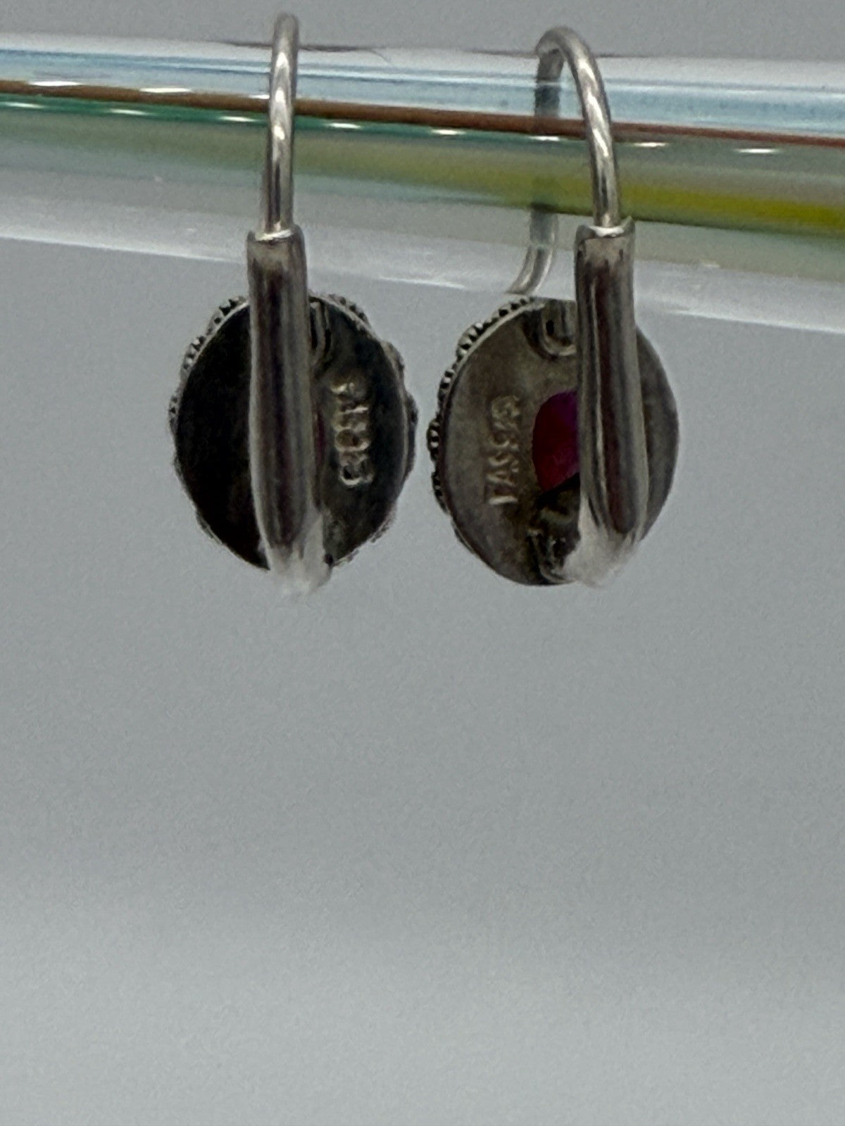 Sterling Silver Drop Earrings with Garnet Gems braided filigree halo 925