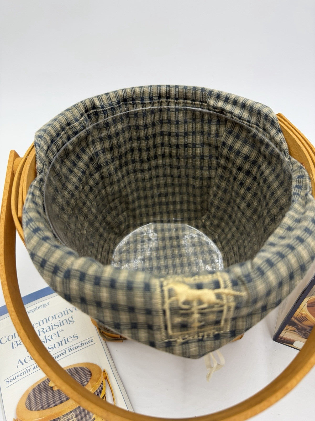Longaberger Crawford Barn Raising Basket Tie-on Liner Protector Lid Vtg Horse