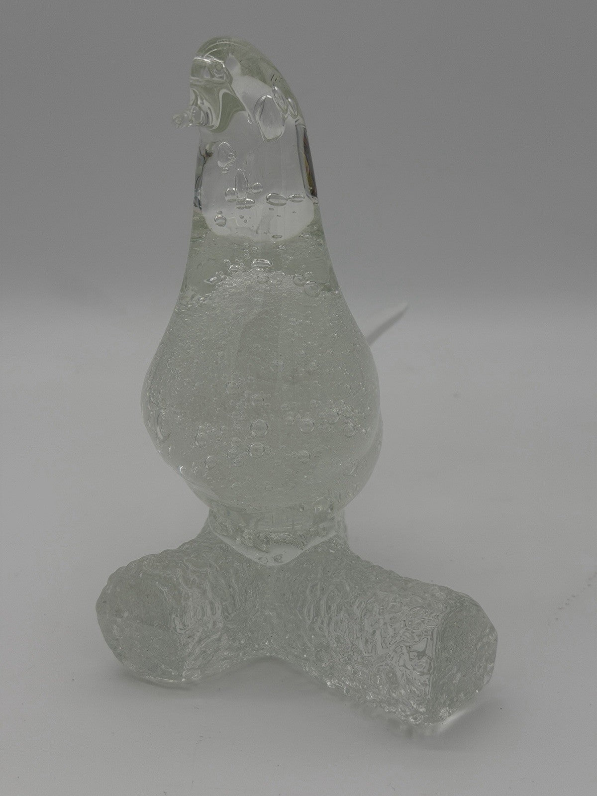 Murano Italy Art Glass Clear Bubble Seagull Bird On branch Figurine