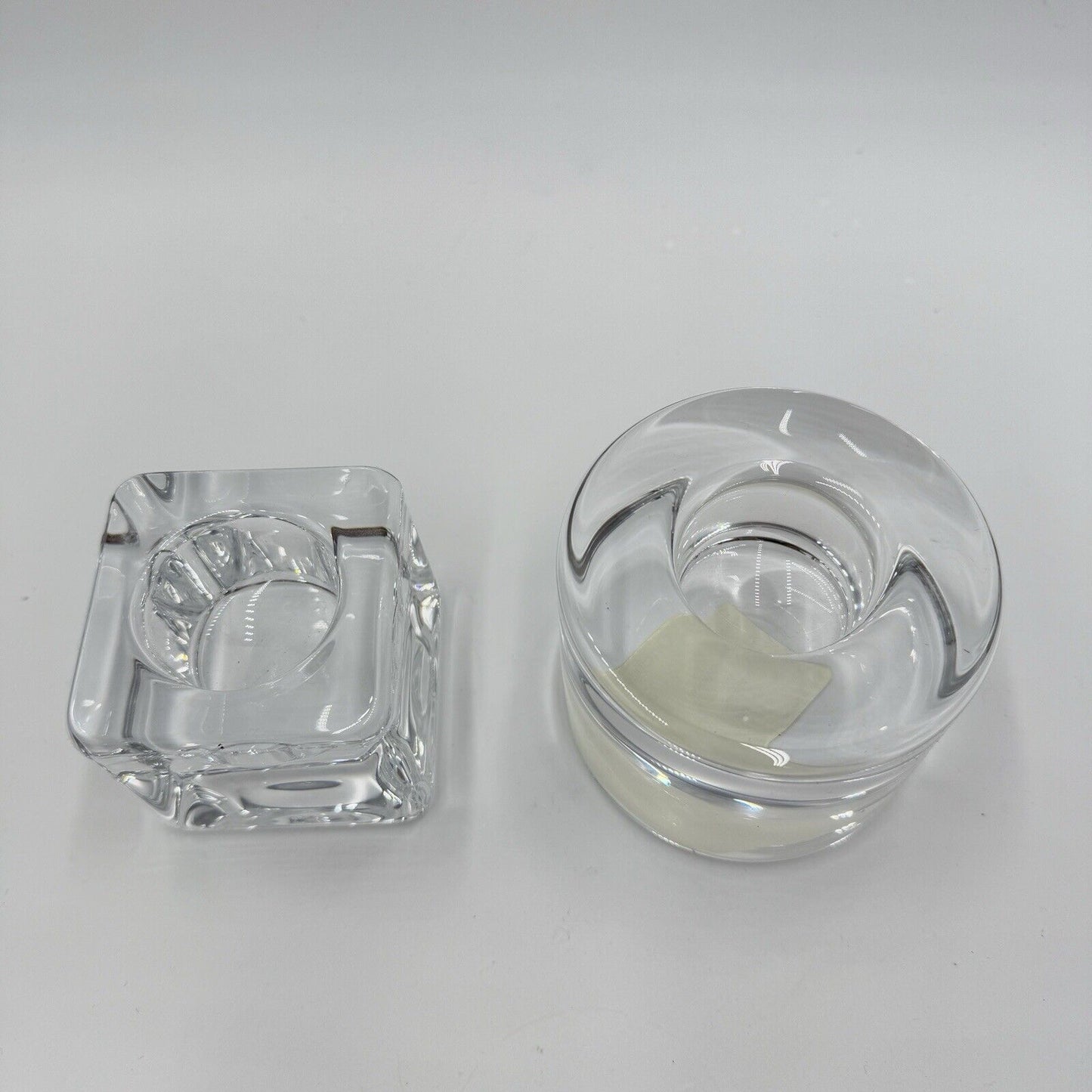 Orrefors Crystal Votive Candle Holders Round And Cube Sweden Vintage Solid