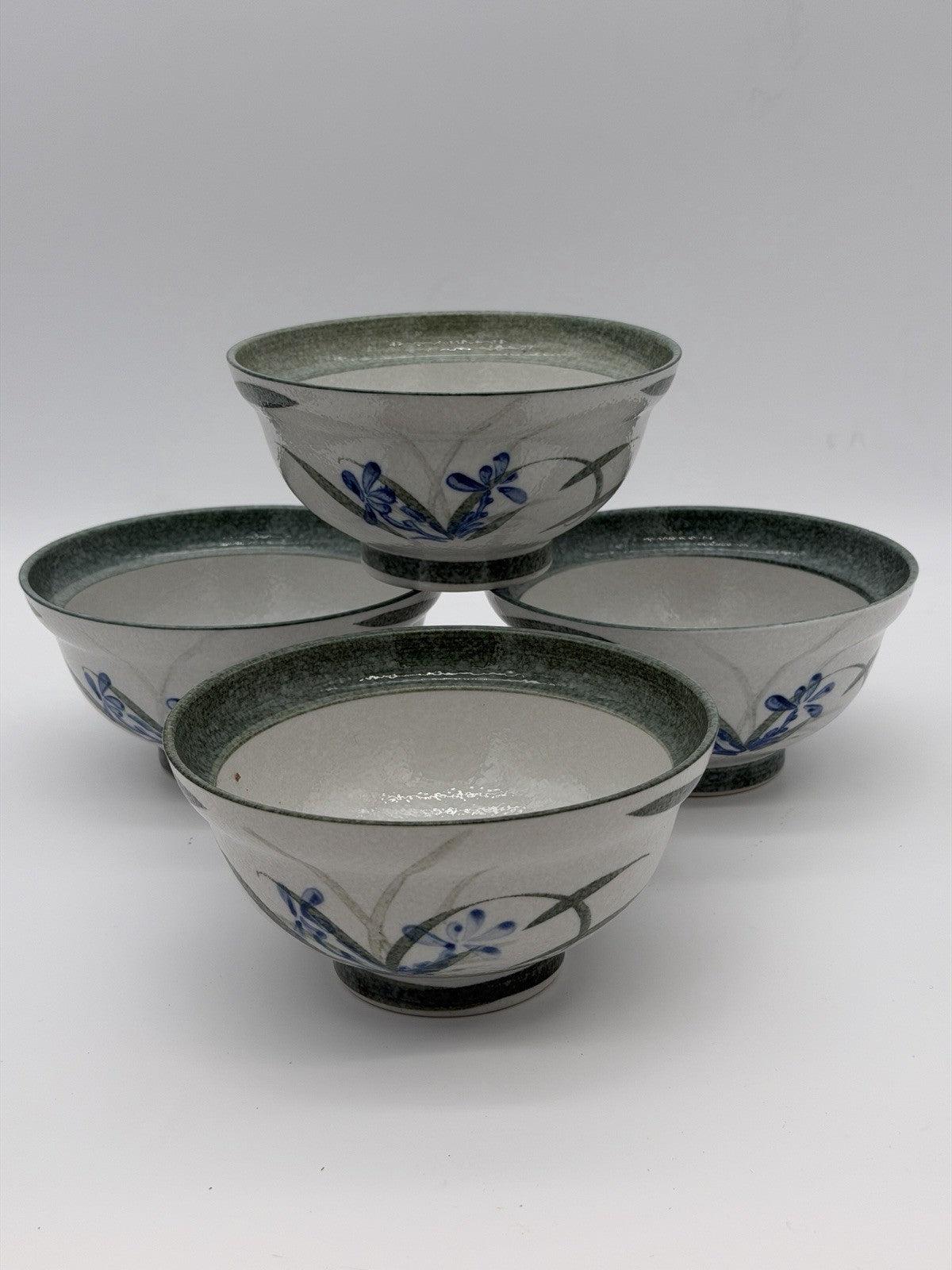 Mino Ware Japan Donburi Rice Bowls Porcelain Painted Floral 4 PCs