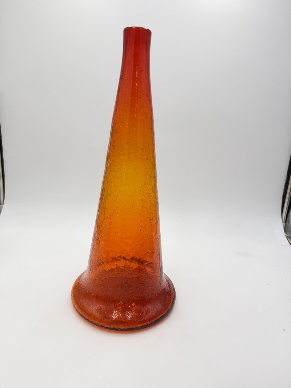 MCM Blenko #6029 Art Glass Crackle Amberina 17” Large Decanter No Stopper